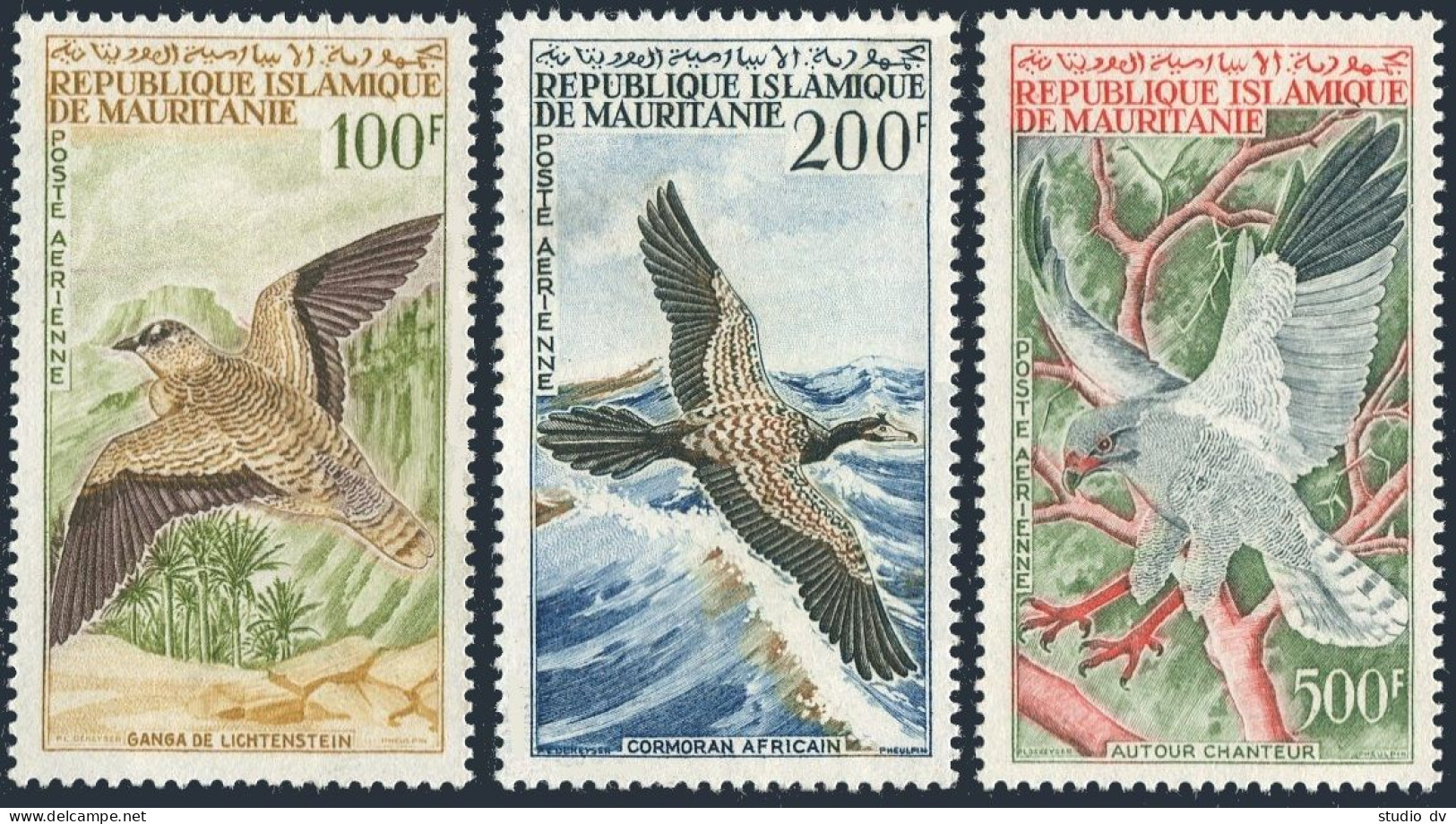 Mauritania C29-C31 ,MNH. Michel 223-225. Birds 1964. Sand, Cormorant, Goshawk. - Mauritanie (1960-...)