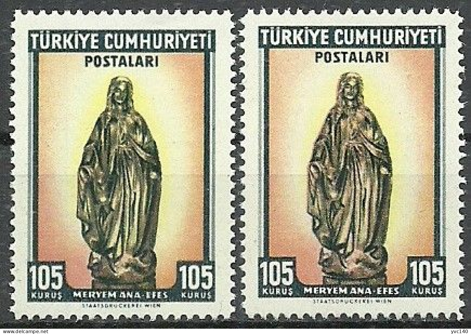 Turkey; 1962 Virgin Mary 105 K. "Color Tone Variety" - Unused Stamps