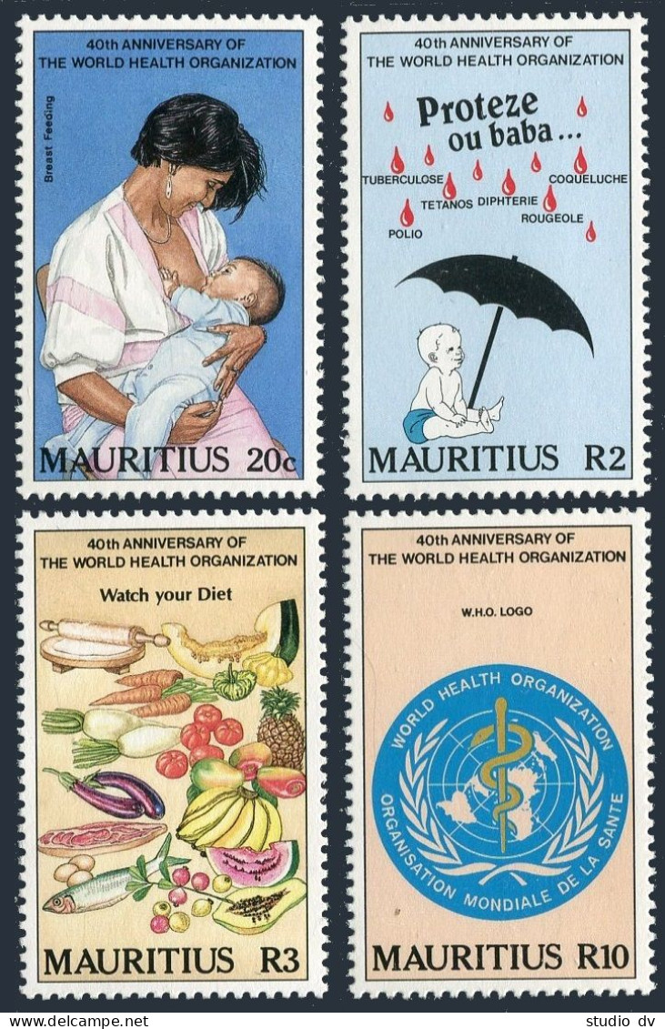 Mauritius 670-673, Hinged. Michel 666-669. WHO, 40th Ann. 1988. Nutrition.  - Maurice (1968-...)