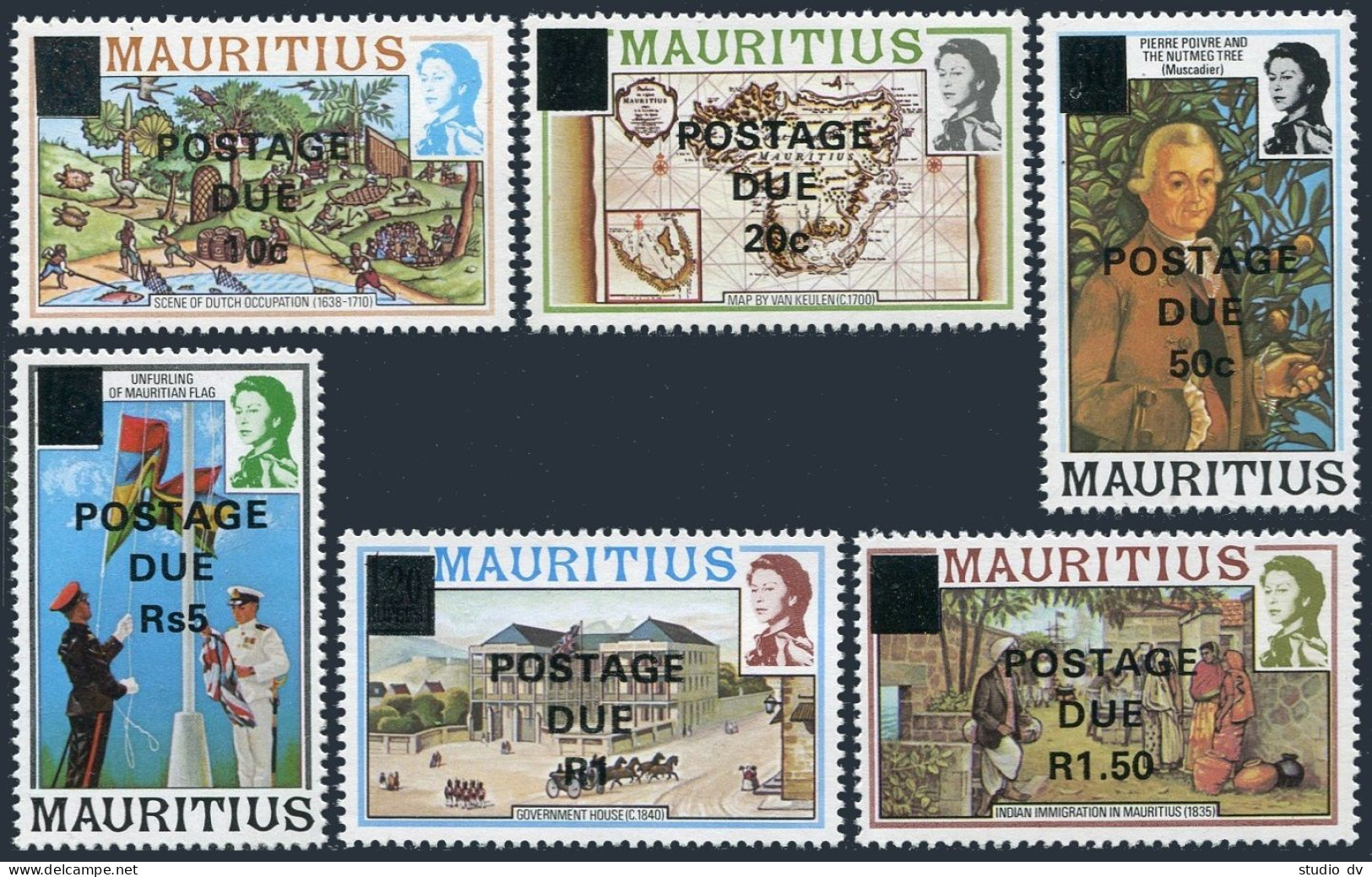 Mauritius J14-J19, Hinged. Michel P14-P19. History, Surcharged POSTAGE DUE,1982. - Maurice (1968-...)