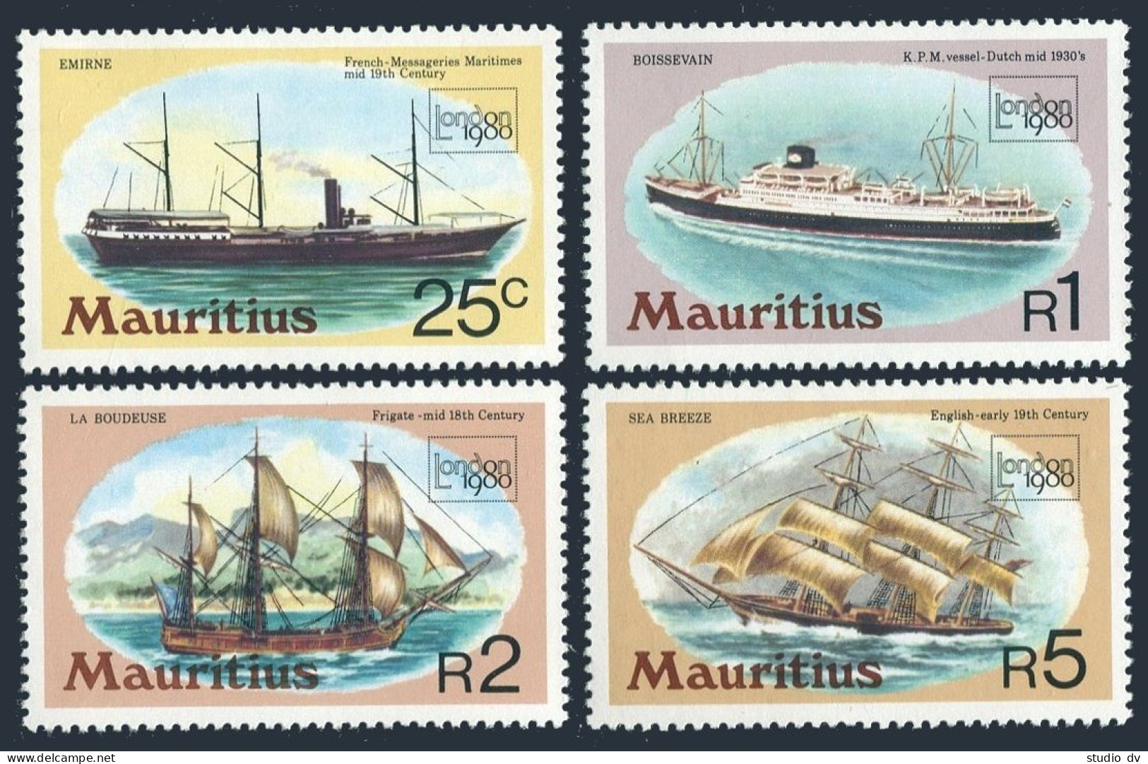 Mauritius 498-501,hinged. Mi 494-497. LONDON-1980.Ships:Emirne,Boissevain,Breeze - Mauritius (1968-...)