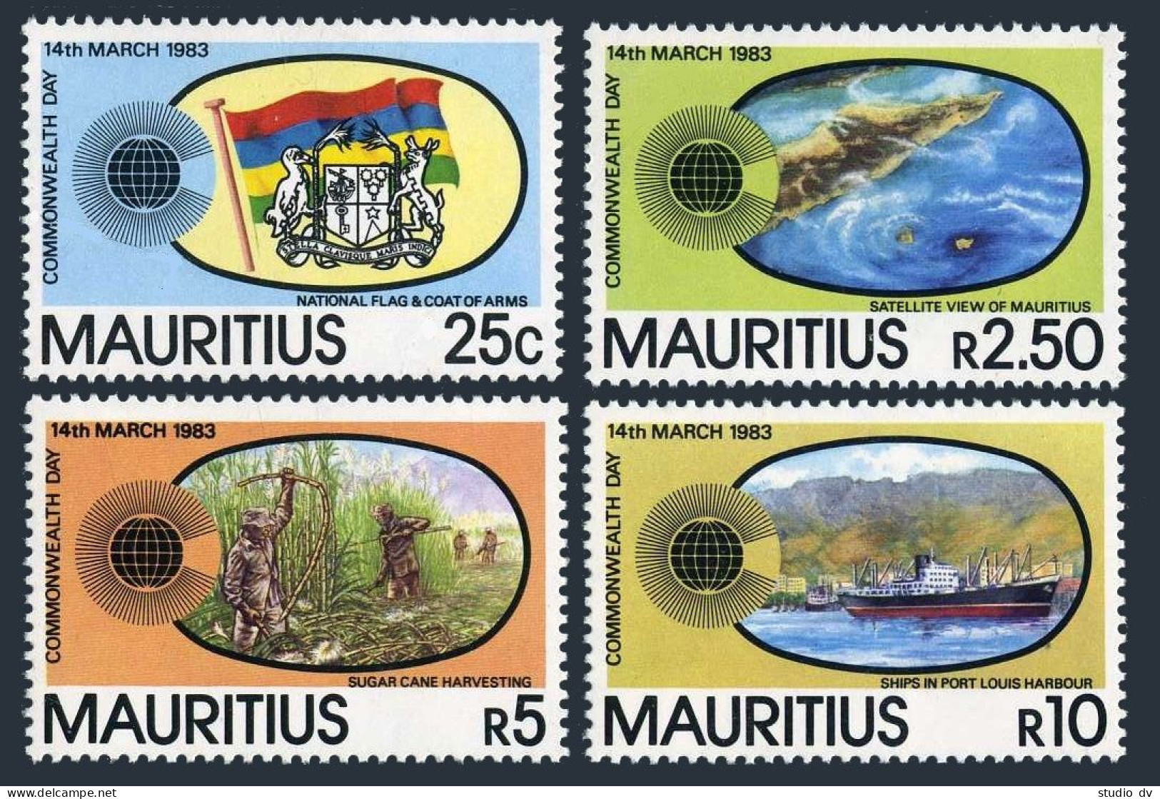 Mauritius 558-561,hinged.Mi 554-557. Commonwealth Day,1983.Satellite View.Harbor - Maurice (1968-...)