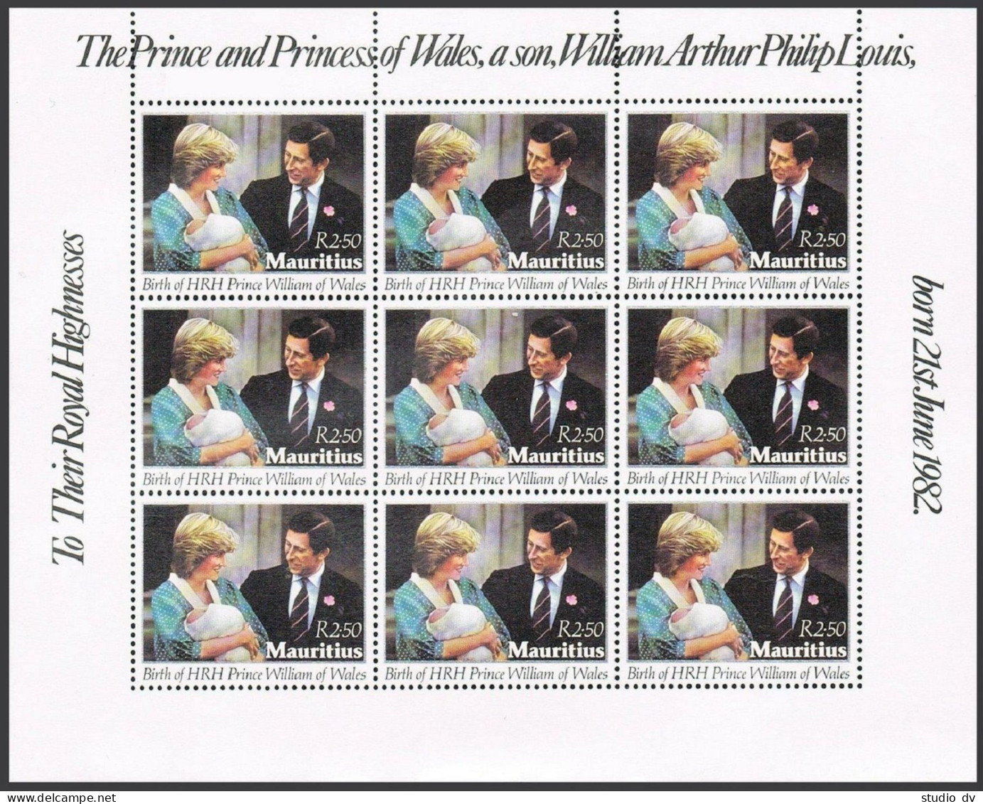 Mauritius 552 Sheet, Hinged. Mi 548 Klb. Birth Of Prince William Of Wales,1982. - Mauritius (1968-...)