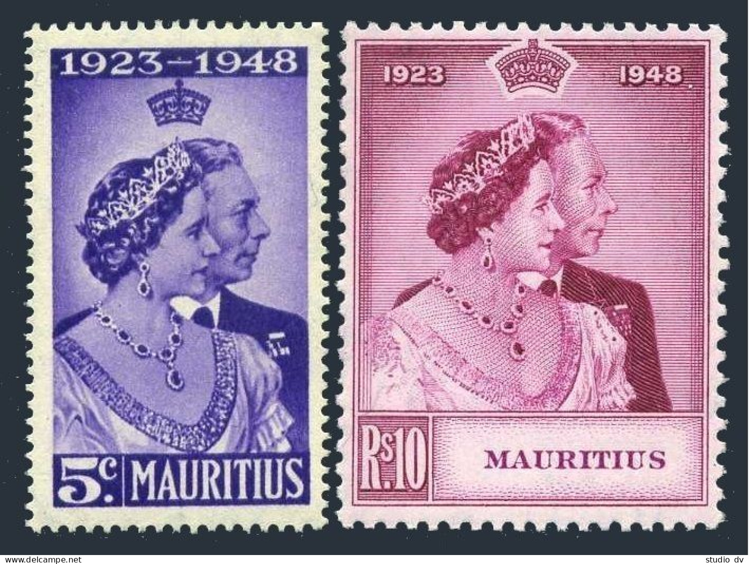 Mauritius 229-230, Hinged. Mi 221-222. Silver Wedding,1948. George VI,Elizabeth. - Mauritius (1968-...)