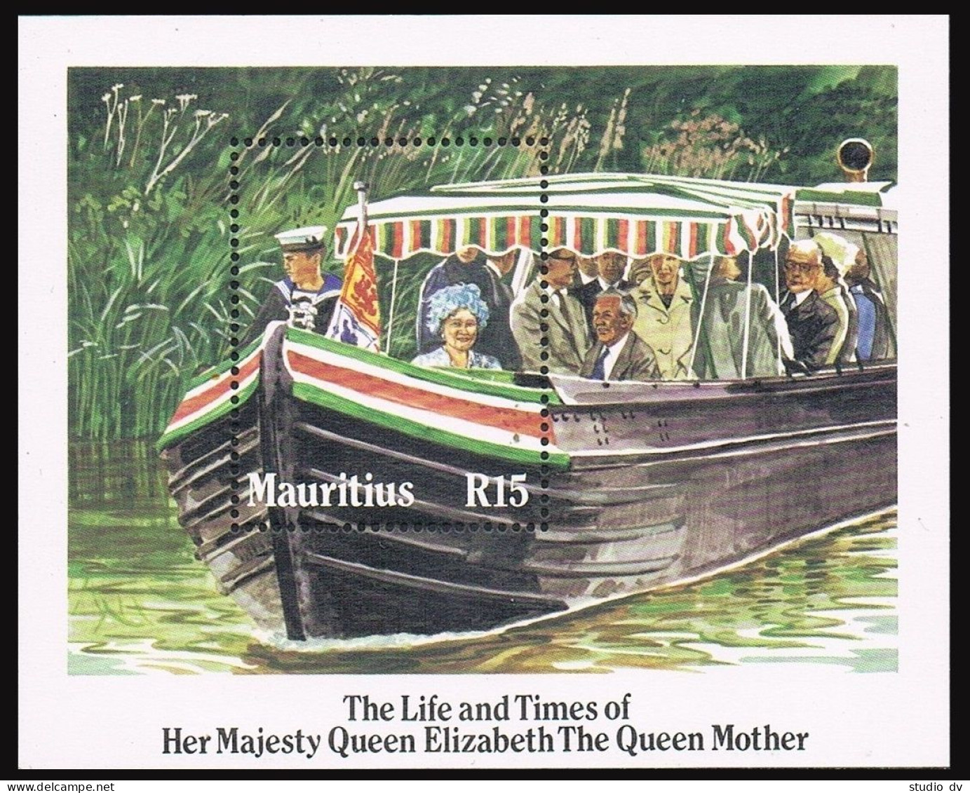 Mauritius 604-607, 608, MNH. Mi 600-603, Bl.14. Queen Mother Elizabeth,85, 1985. - Mauritius (1968-...)