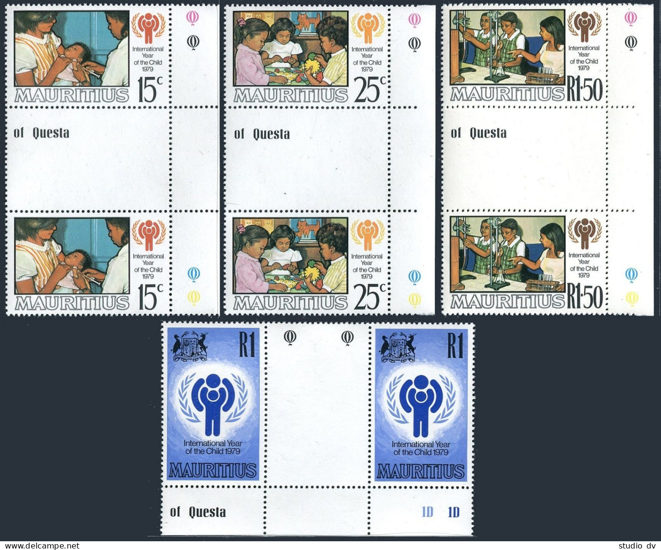 Mauritius 488-492 Gutter,MNH. Mi 484-488. IYC-1979.Vaccination, Playing,Students - Mauritius (1968-...)