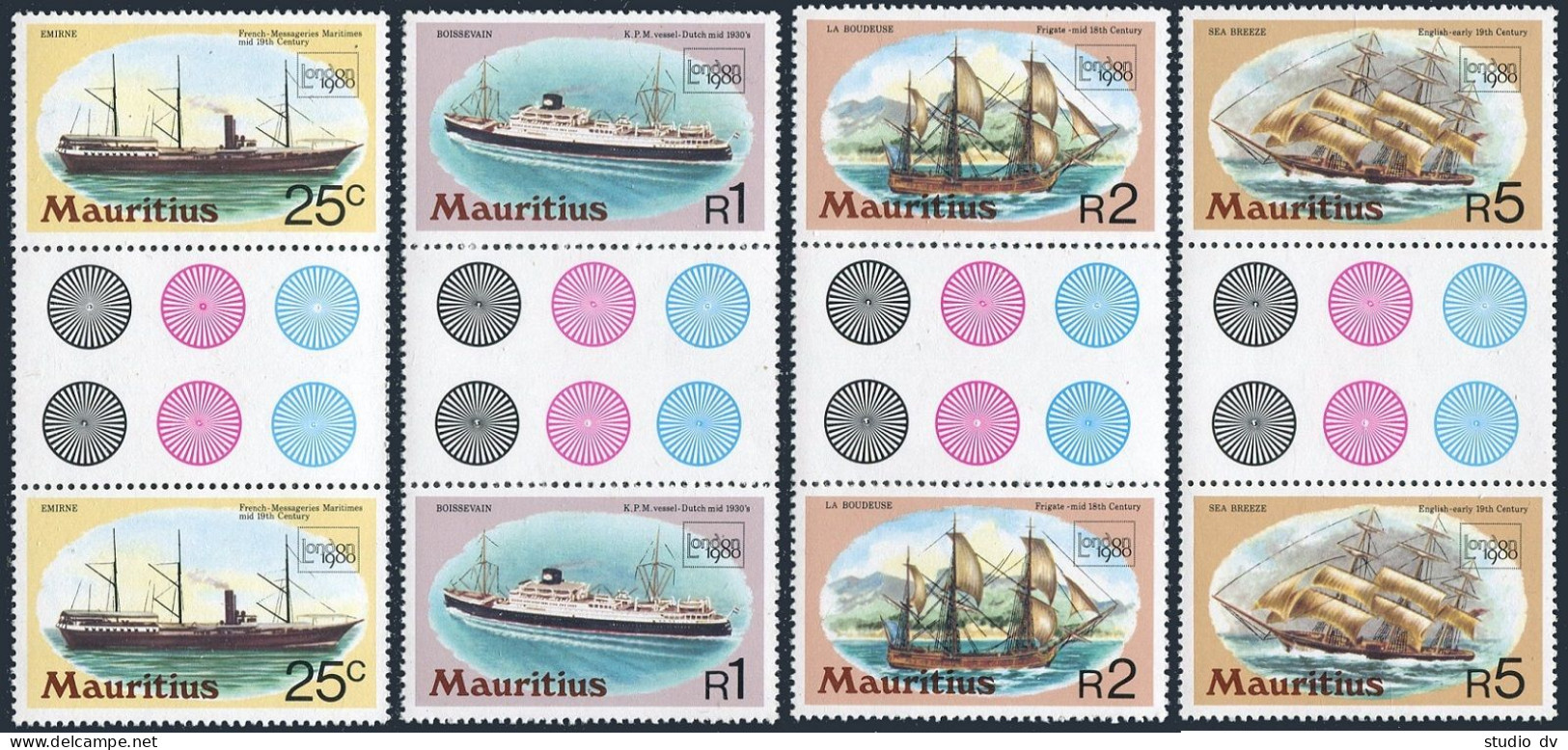 Mauritius 498-501 Gutter, MNH. Mi 494-497. LONDON-1980. Ships:Emirne,Boissevain, - Mauritius (1968-...)