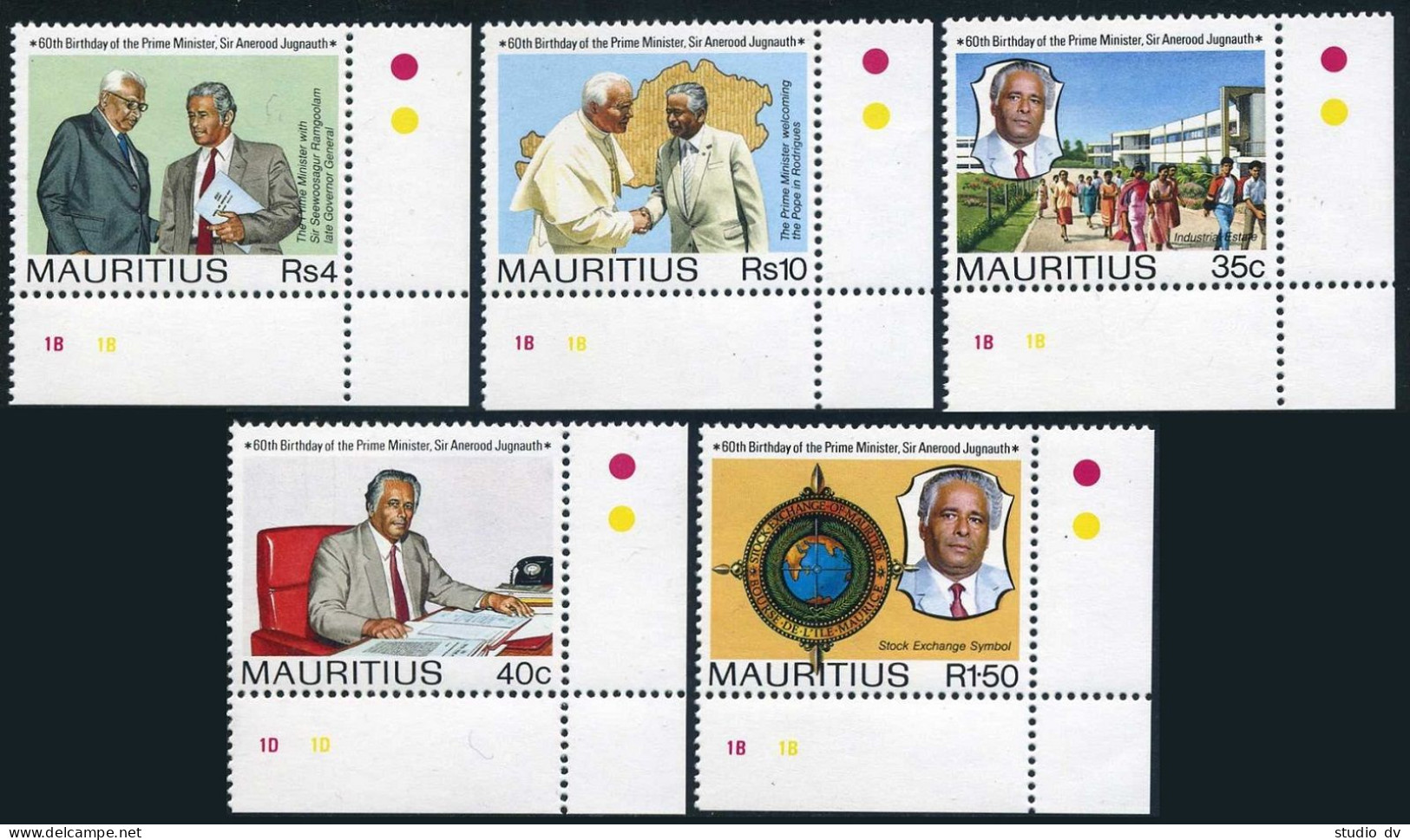 Mauritius 720-724,MNH.Mi 701-705. Prime Minister Jognauth,1990.Pope John Paul II - Mauritius (1968-...)