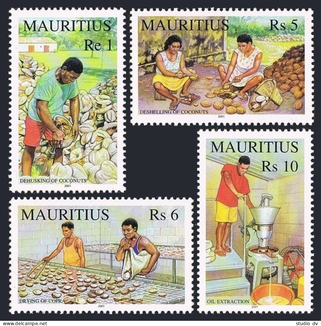 Mauritius 944-947, MNH. Copra Industry, 2001. Coconut, Coconut Oil. - Maurice (1968-...)