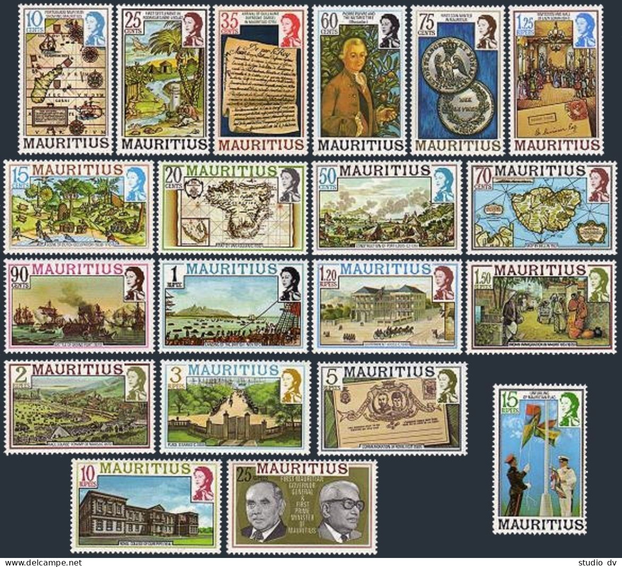 Mauritius 444-463, Hinged. Mi 436-455. History, 1978. Maps, Settlers, Coin, Flag - Mauritius (1968-...)