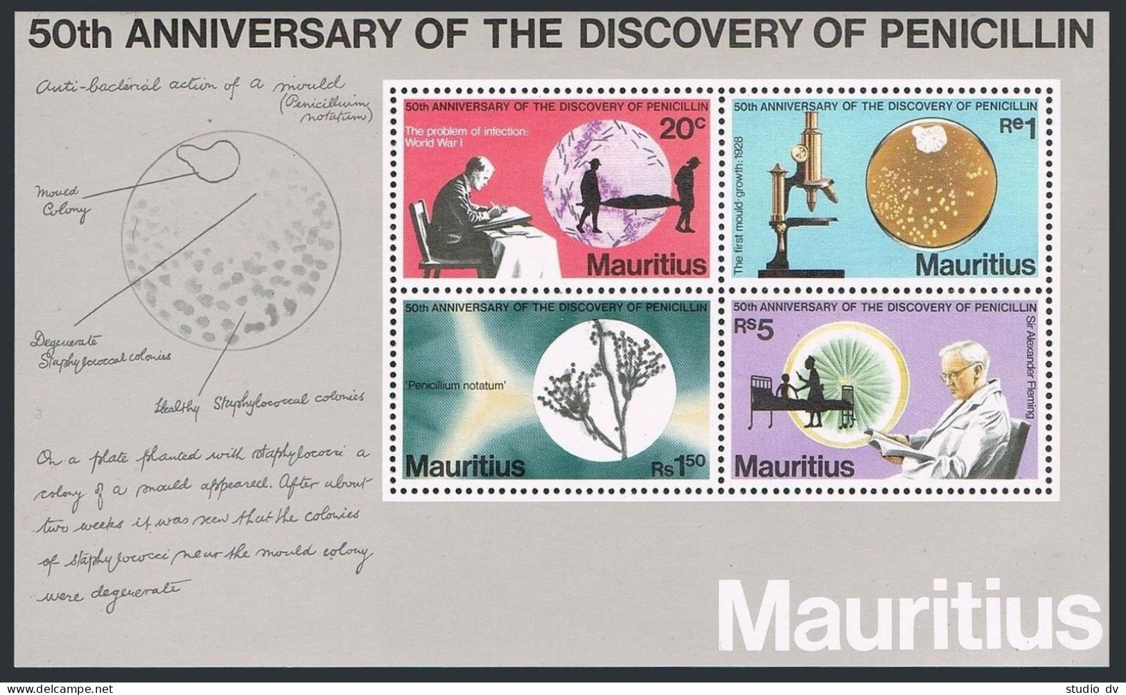 Mauritius 465-468, 468a, Hinged. Discovery Of Penicillin, 50, 1978. A. Fleming. - Maurice (1968-...)