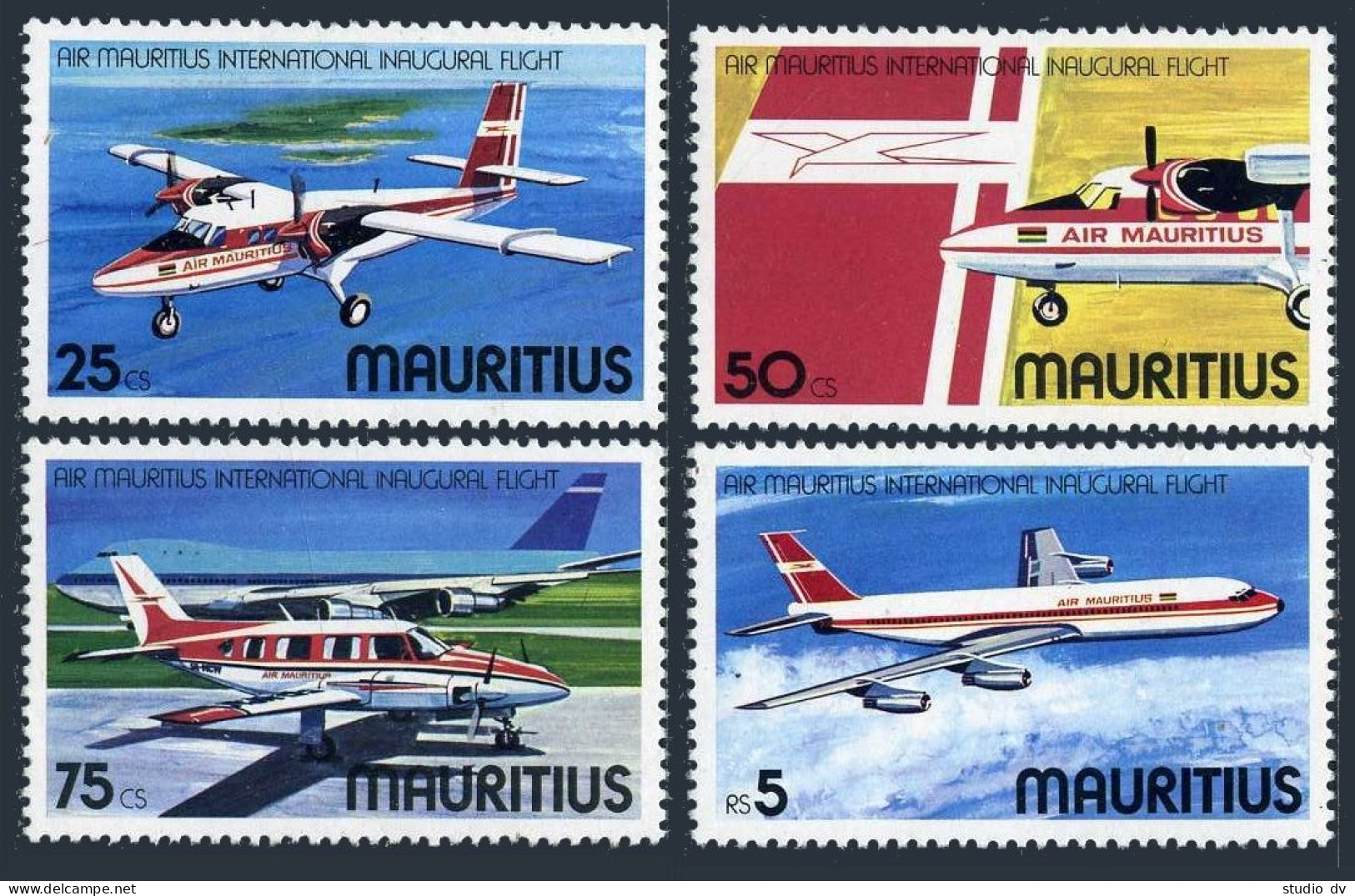 Mauritius 440-443,443a,MNH.Mi 432-435,Bl.6. Air Mauritius Inaugural Flight,1977. - Maurice (1968-...)