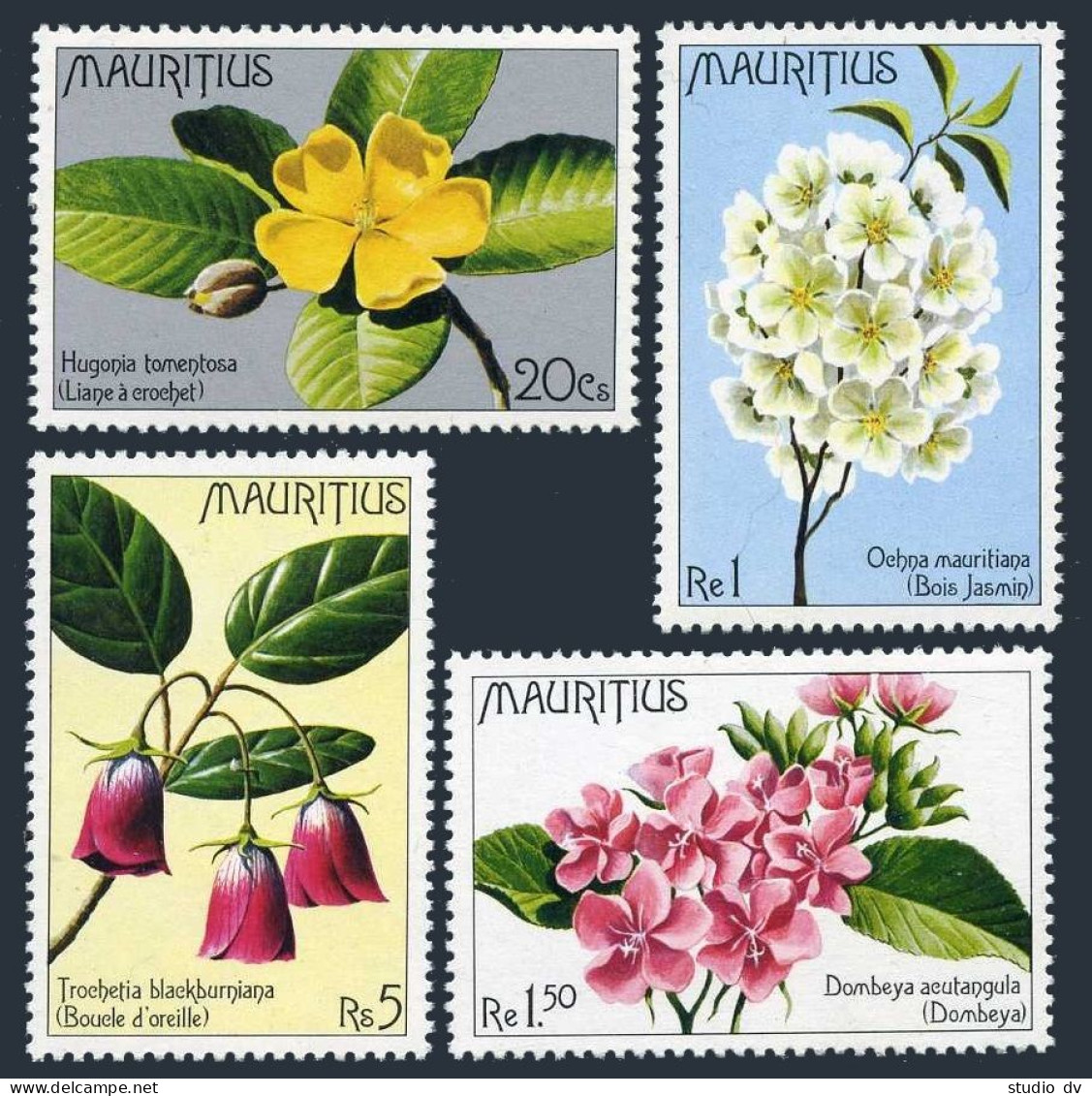 Mauritius 436-439,439a Sheet,MNH.Michel 428-431,Bl.5. Flowers 1977.Hugonia,Oehna - Mauritius (1968-...)