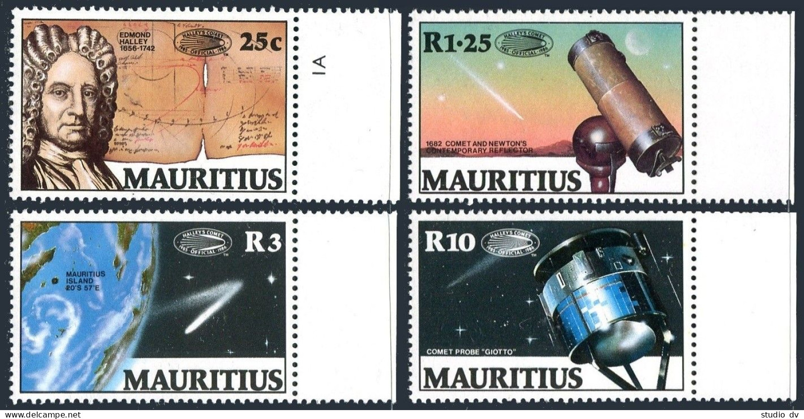 Mauritius 625-628, MNH. Mi 621-624. Halley Comet, 1986. Telescope, Giotto Space. - Mauritius (1968-...)
