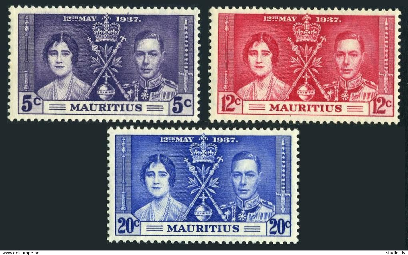 Mauritius 208-210, MNH. Mi 200-202. Coronation 1937. King George VI, Elizabeth. - Maurice (1968-...)