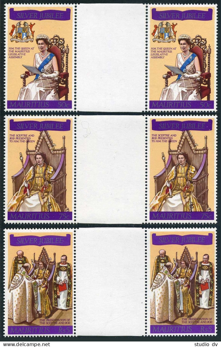 Mauritius 433-435 Gutter, MNH. Michel 425-427. QE II, Reign, 25th Ann. 1977. - Mauritius (1968-...)