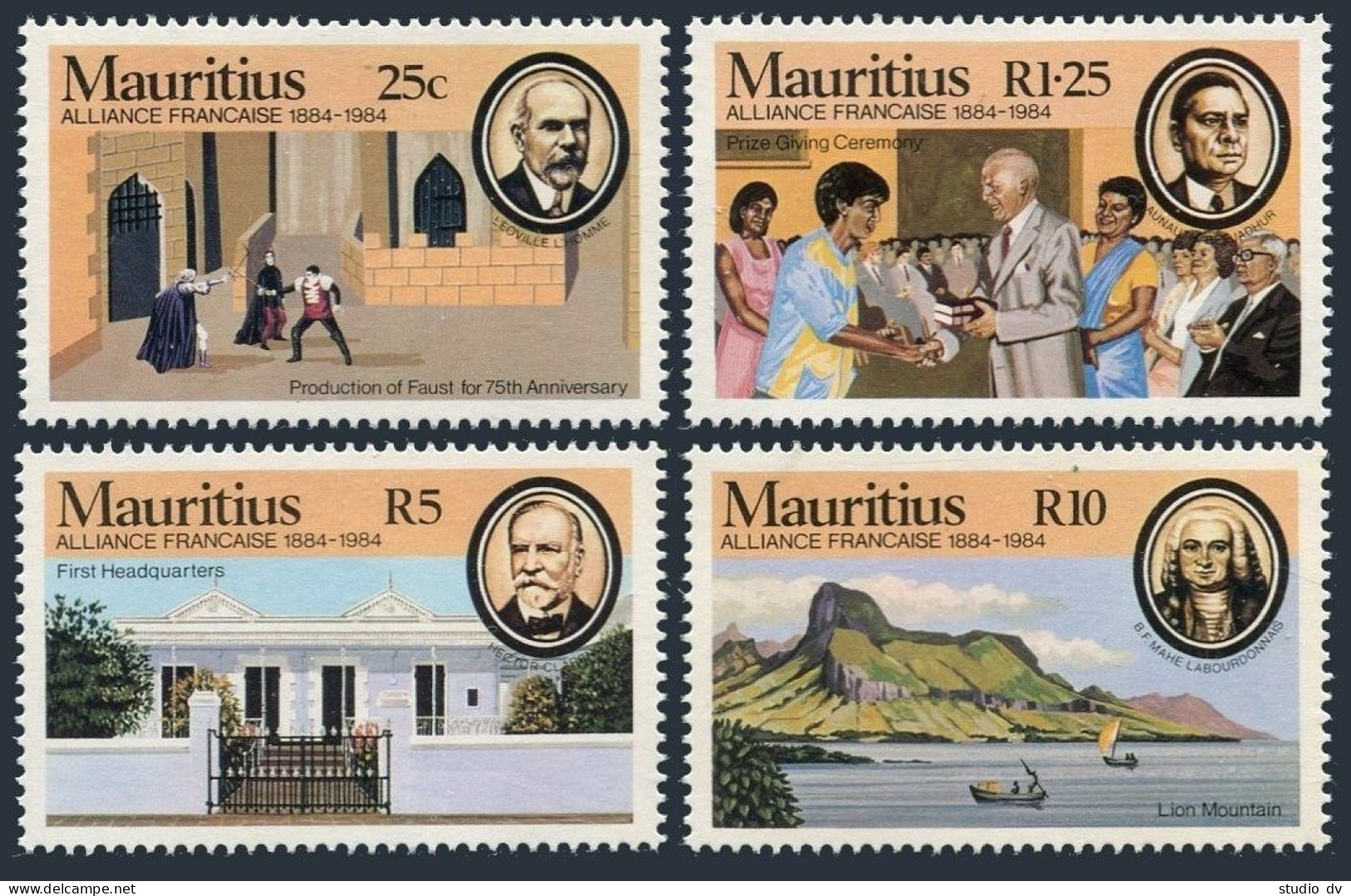 Mauritius 600-603, MNH. Michel 596-599. Alliance Francaise-100, 1984. Sailboat. - Mauritius (1968-...)