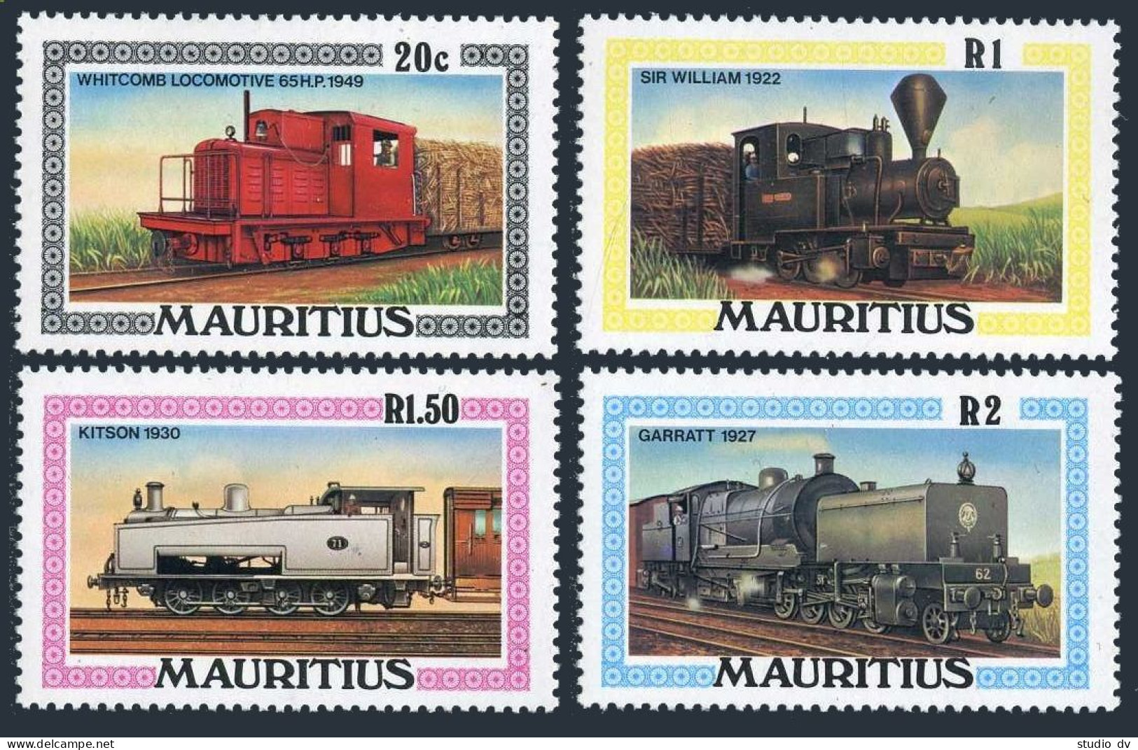 Mauritius 476-479, 479a Sheet, MNH. Michel 470-473, Bl.9. Locomotives 1979. - Mauritius (1968-...)