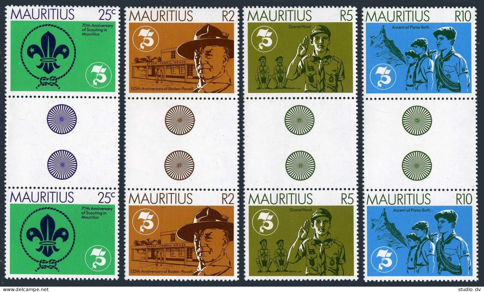Mauritius 540-543 Gutter, MNH. Michel 536-539. Scouting 1982. Lord Baden-Powell. - Mauritius (1968-...)