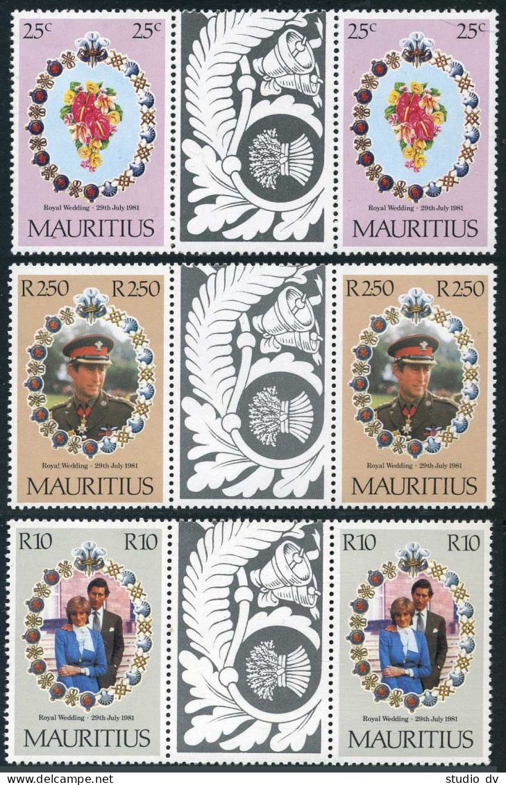Mauritius 520-522 Gutter, MNH. Mi 516-518. Royal Wedding 1981. Charles, Diana. - Maurice (1968-...)