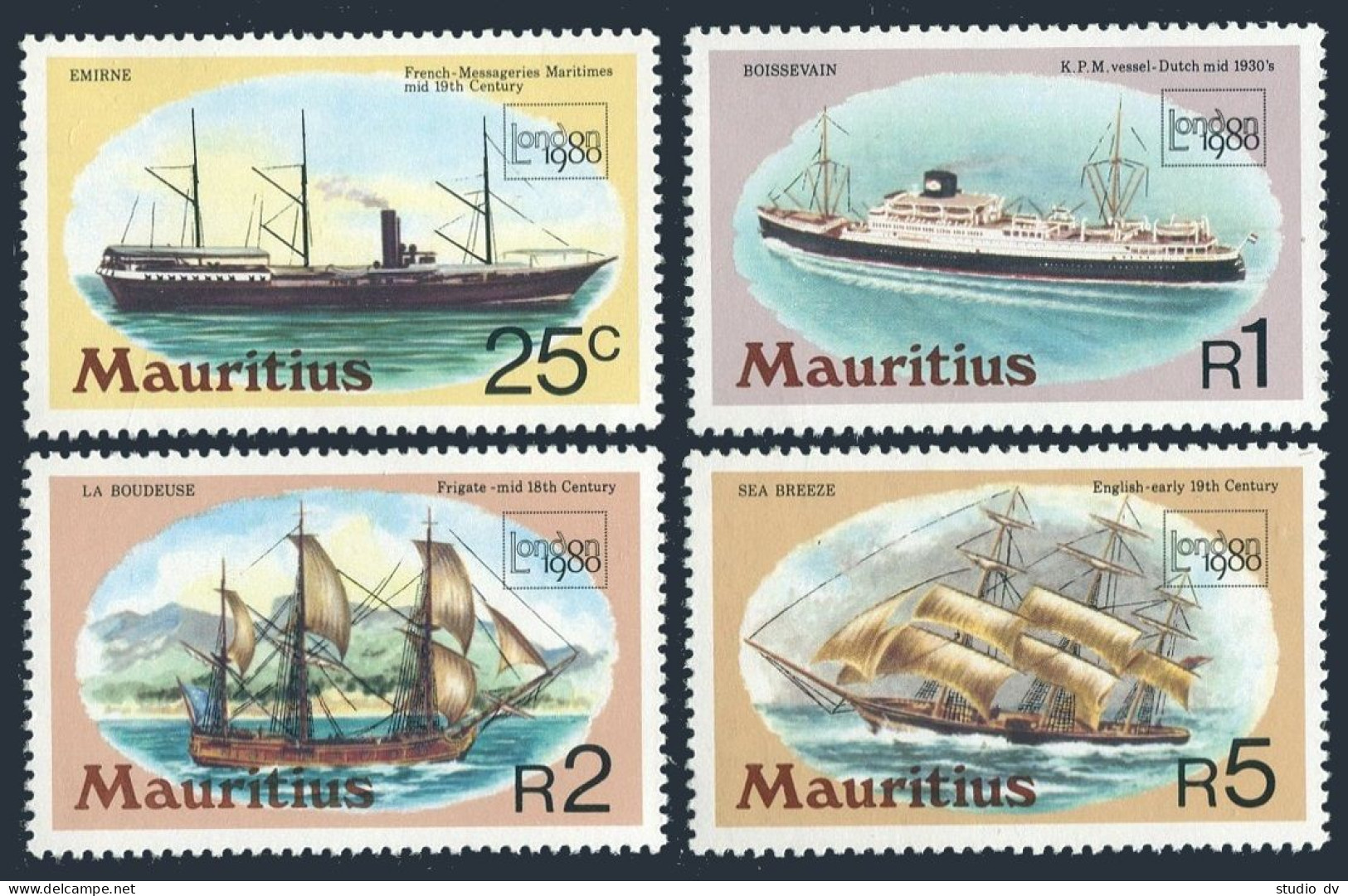 Mauritius 498-501, MNH. Mi 494-497. LONDON-1980. Ships: Emirne,Boissevain,Breeze - Mauritius (1968-...)