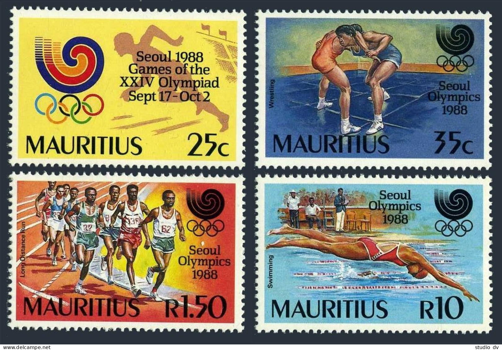 Mauritius 678-681, MNH. Michel 674-677. Olympics Seoul-1988. Wrestling, Swimming - Maurice (1968-...)