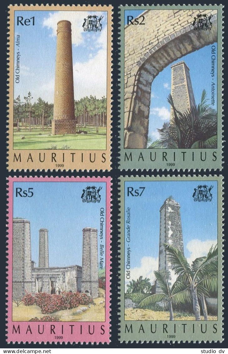 Mauritius 886-889, 889a Sheet, MNH. Old Sugar Mills Chimneys, 1999. - Mauritius (1968-...)
