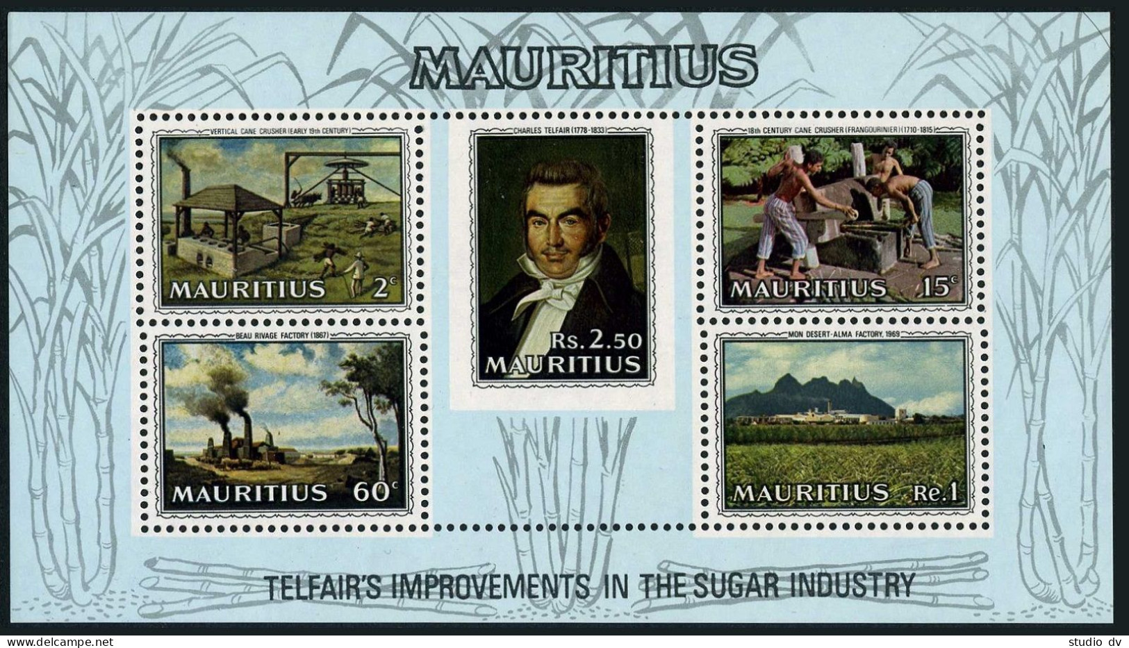 Mauritius 367a Sheet,MNH.Michel Bl.2. Dr.Charles Telfair.Sugar Industry,1969. - Maurice (1968-...)