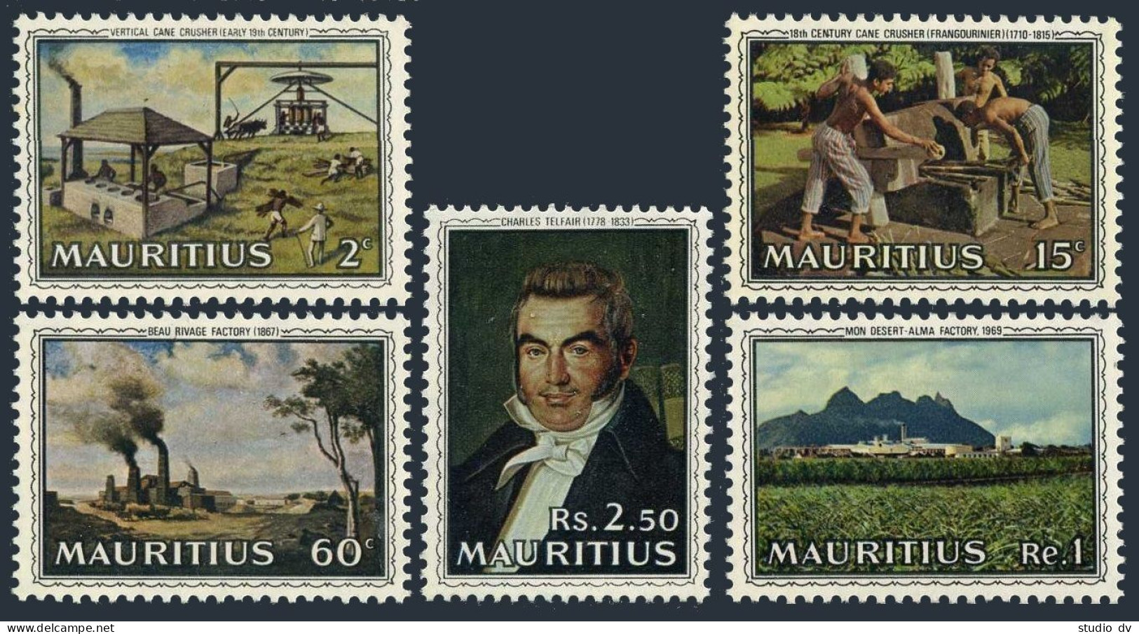 Mauritius 363-367,367a, MNH. Mi 355-359A. Dr. Charles Telfair. Sugar Industry. - Maurice (1968-...)