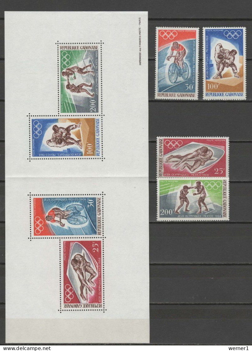 Gabon 1968 Olympic Games Mexico, Athletics, Cycling, Judo, Boxing Set Of 4 + S/s MNH - Ete 1968: Mexico