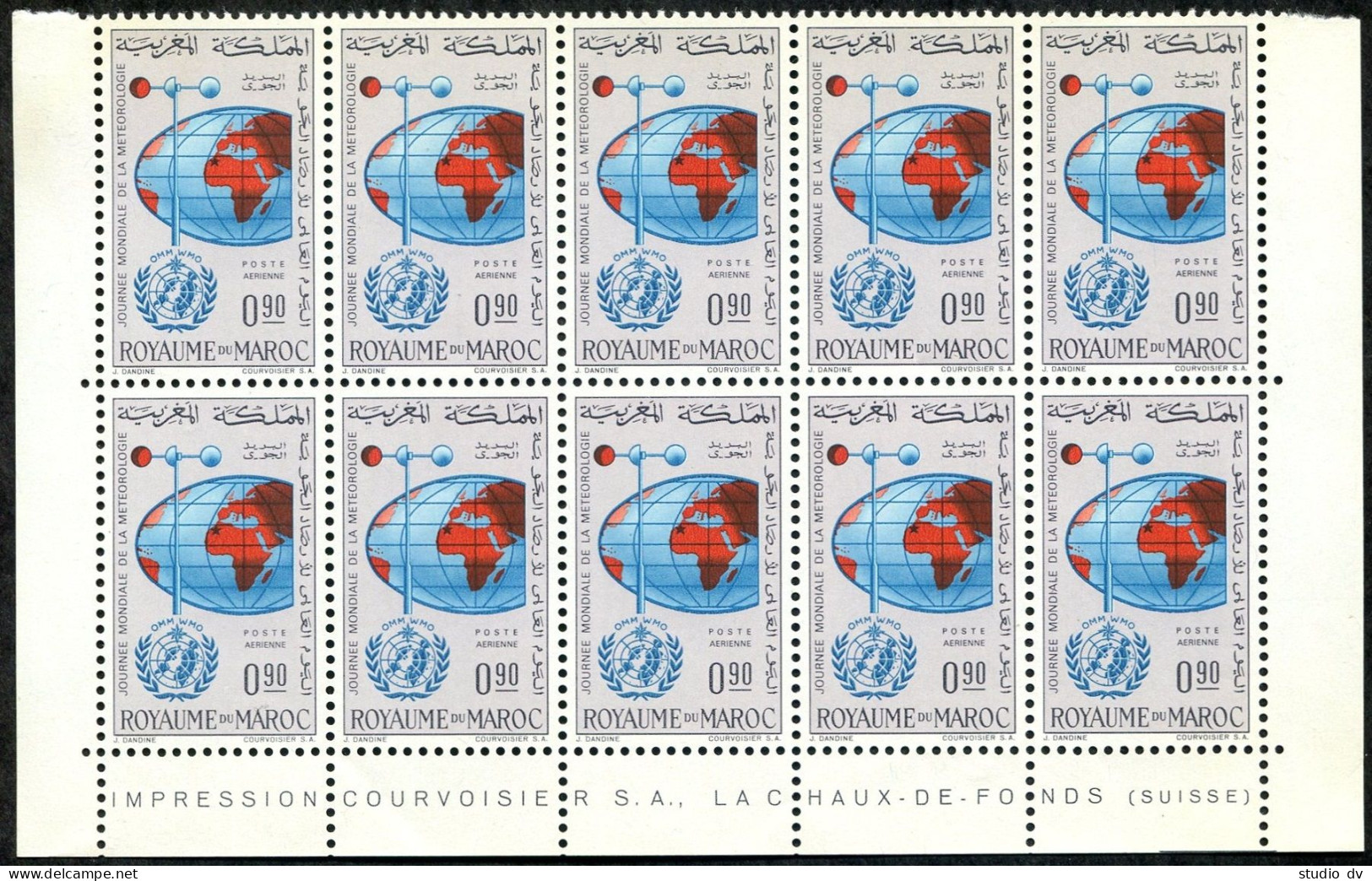 Morocco C10 Block/10, MNH. Michel 533. World Meteorological Day, 1964. - Marokko (1956-...)