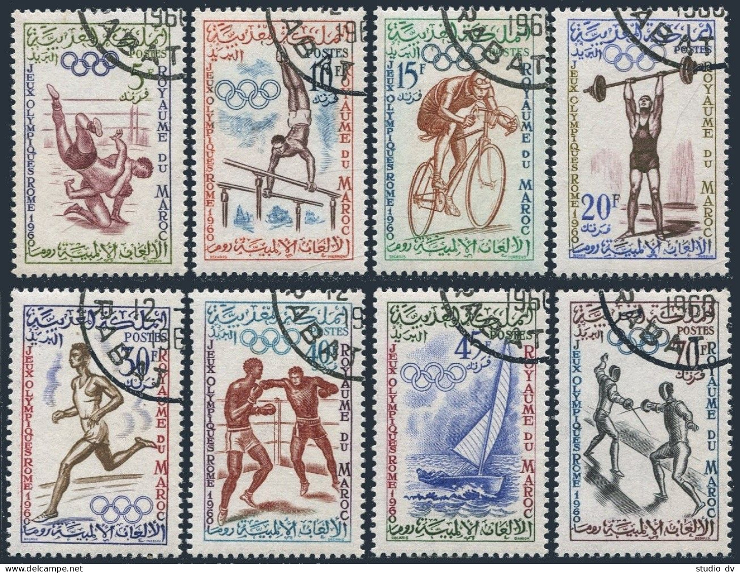 Morocco 45-52,CTO.Michel 462-469. Olympics Rome-1960.Wrestlers,Gymnast,Fencers, - Marokko (1956-...)