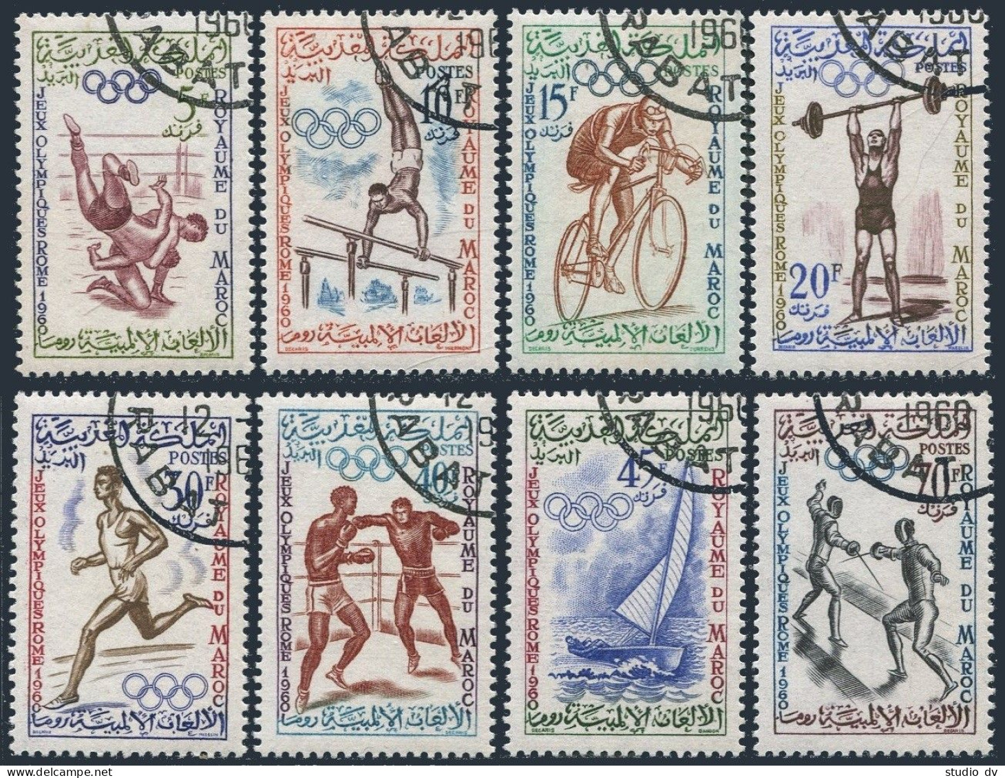 Morocco 45-52,CTO.Michel 462-469. Olympics Rome-1960.Wrestlers,Gymnast,Fencers, - Morocco (1956-...)