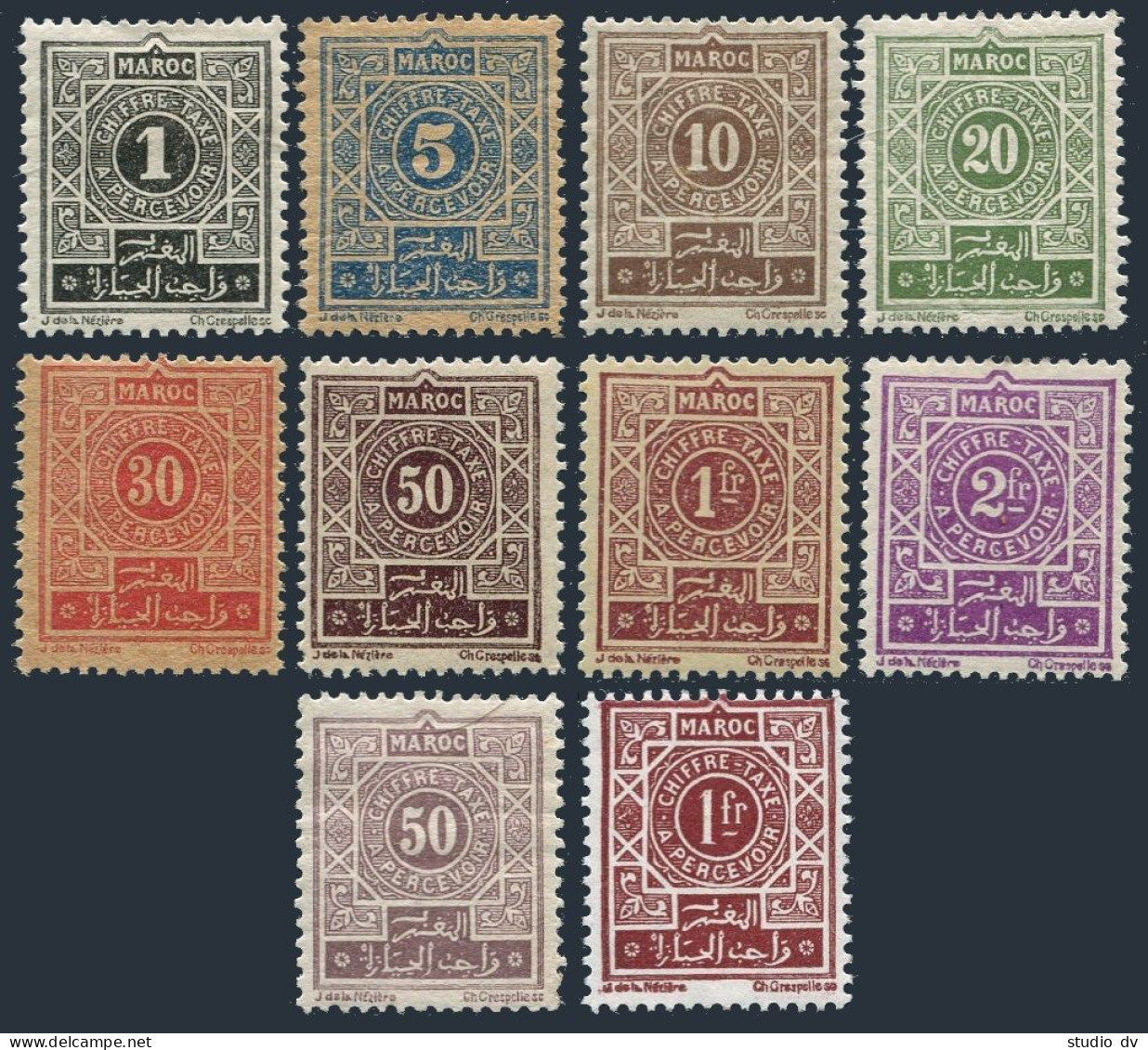 Fr Morocco J27-J34 A 2 Color,hinged.Michel P11-P18. Postage Due Stamps 1917-1926 - Marokko (1956-...)