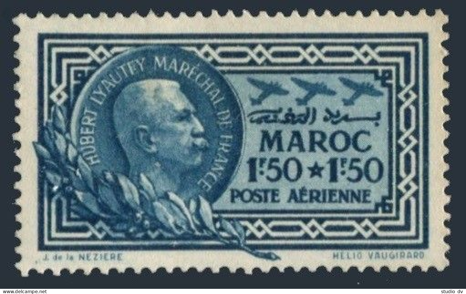 French Morocco CB31,hinged.Michel 126. Air Post 1935.Marshall Hubert Lyautey. - Maroc (1956-...)