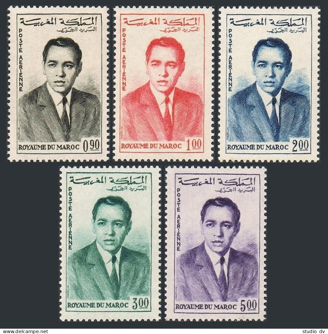 Morocco C5-C9,3 MNH,2 As Hinged.Mi 480-484. Air Post 1962.King Hassan II. - Maroc (1956-...)