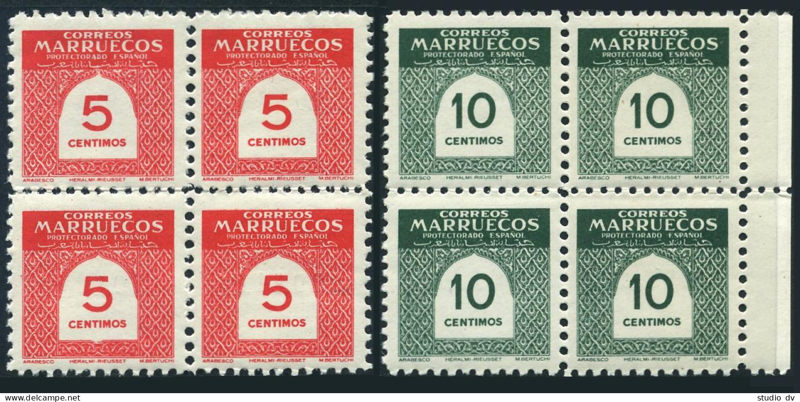 Sp Morocco 323-324 Blocks/4,MNH.Michel 372-373. Numeral,1953. - Morocco (1956-...)