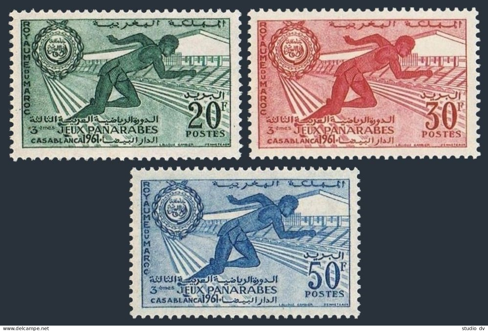 Morocco 53-55,MNH.Michel 470-472. 3rd Pan-Arabic Games,Casablanca,1961.Runner. - Maroc (1956-...)