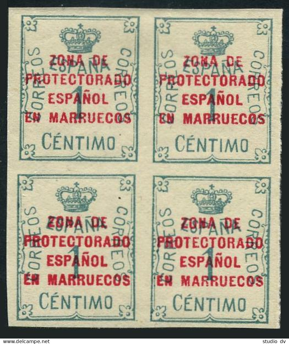 Spanish Morocco 77 Block/4,MNH.Michel 77. Overprinted In Red,1921. - Morocco (1956-...)