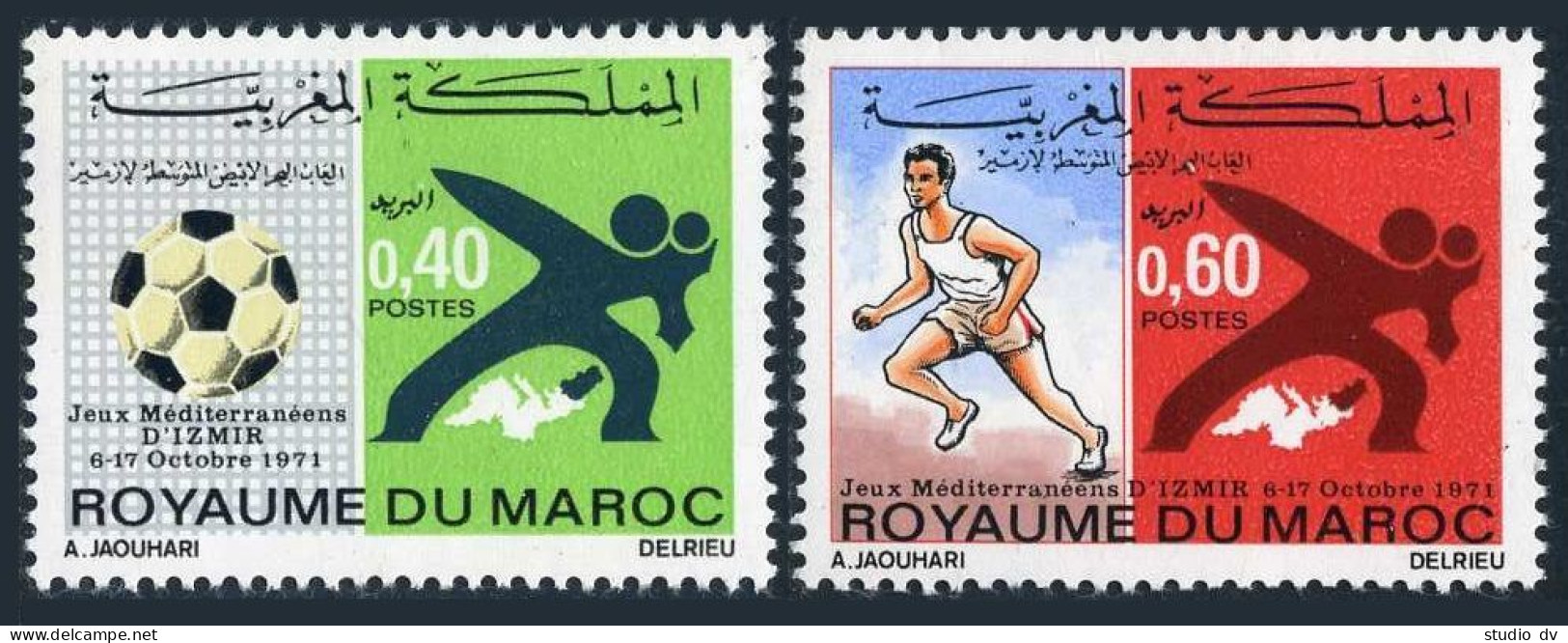 Morocco 248-249,MNH.Michel 691-692. Mediterranean Games, 1971. Soccer, Runner. - Morocco (1956-...)