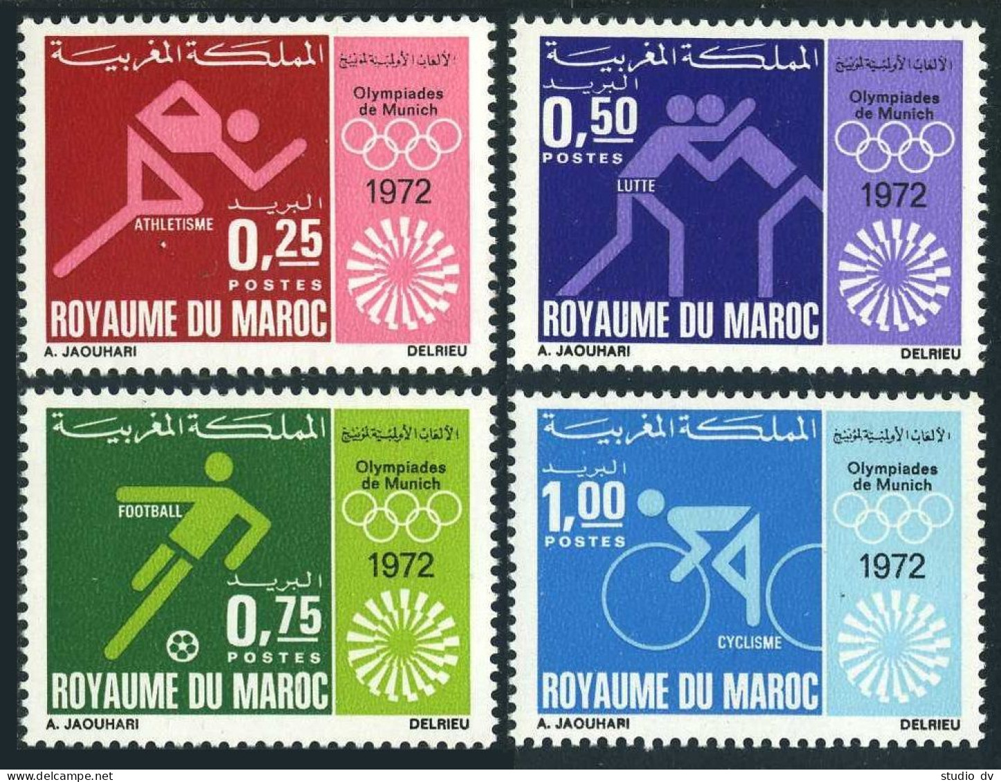 Morocco 262-265, MNH. Mi 708-711. Olympics Munich-1972. Running, Soccer,Cycling, - Morocco (1956-...)