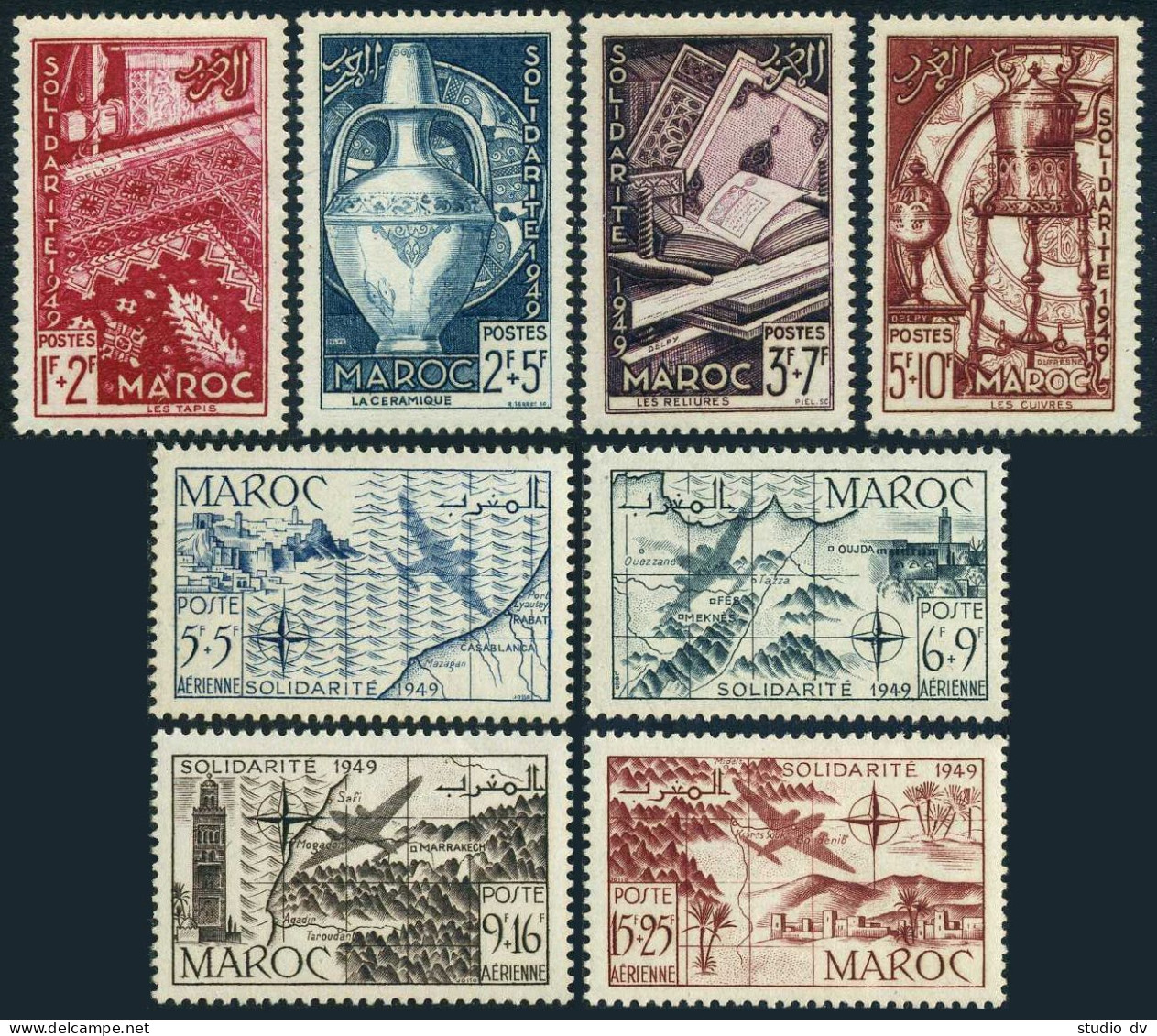 Fr Morocco B44-B47,CB36-CB39, MNH. Mi 307-314. Handicrafts, Maps.SOLIDARITY 1949 - Marokko (1956-...)