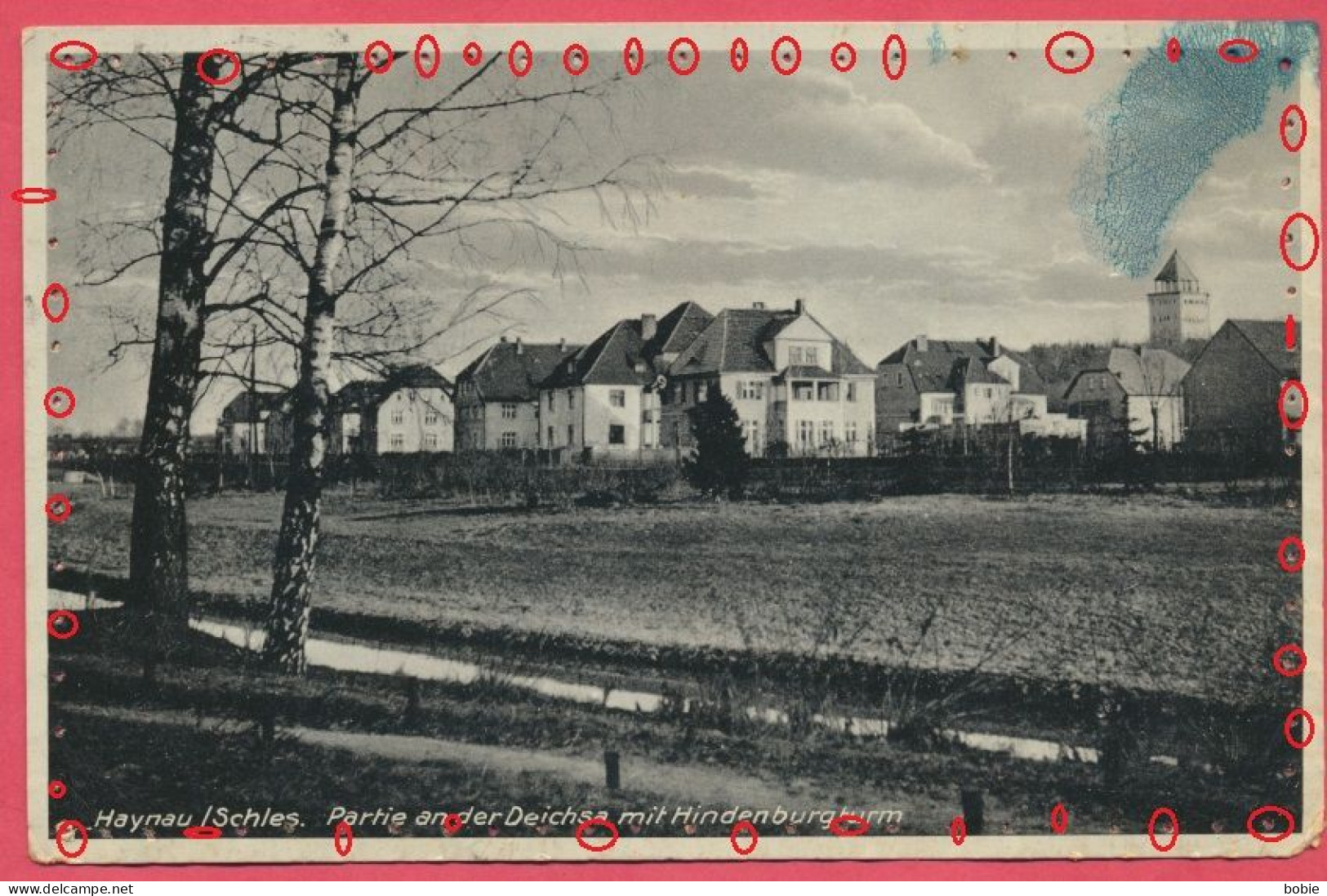 Haynau = Chojnów - Schlesien Polen Polska : Deichsa Mit Hindenburgturm / Stempel Weimar Rep.1923. Nadellöcher Rund Karte - Pologne