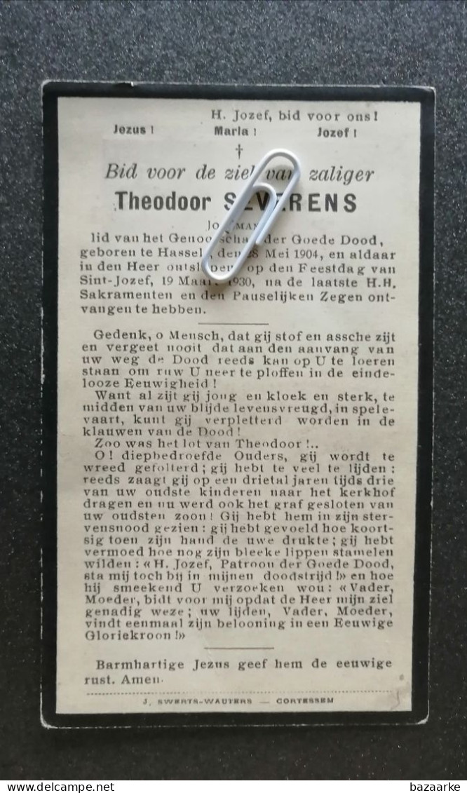 THEODOOR SEVERENS ° HASSELT 1904 + 1930 /  JONGMAN - Images Religieuses