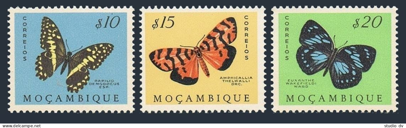 Mozambique 364-366, MNH. Michel 417-419. Butterflies, Moths 1953. - Mozambique