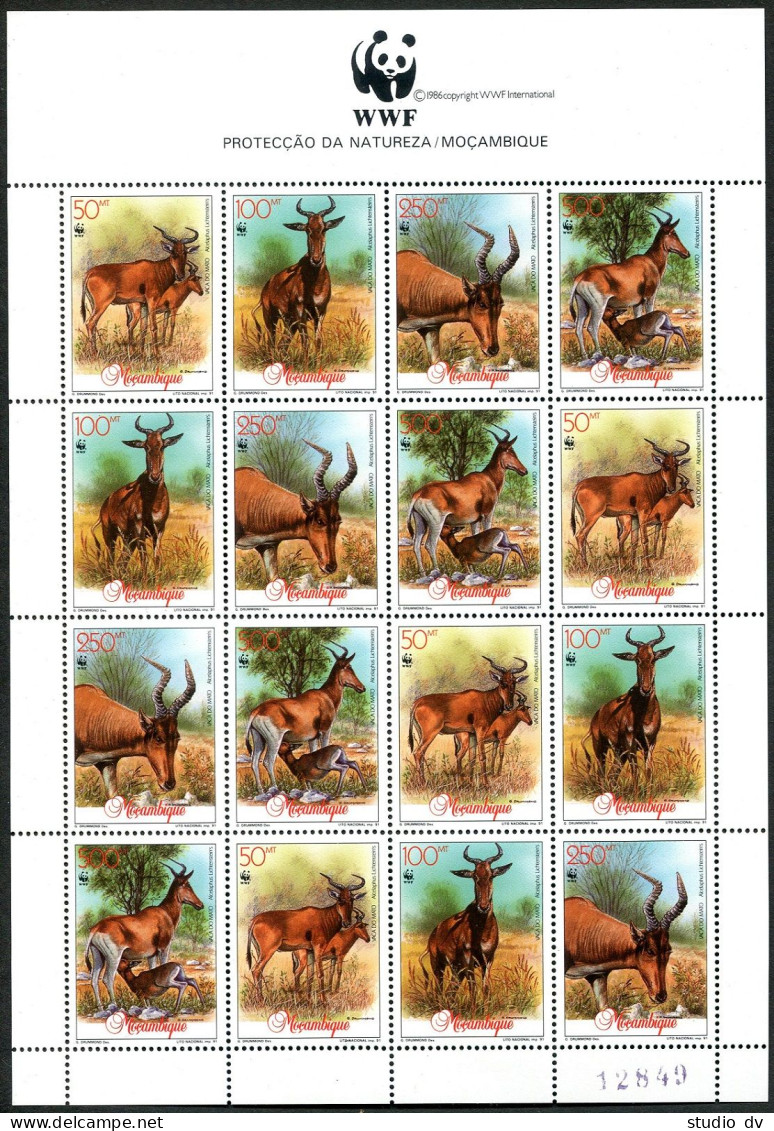 Mozambique 1145 Sheet, MNH. Mi 1231-1234. WWF 1991. Alcelaphus Lichtensteini. - Mozambique