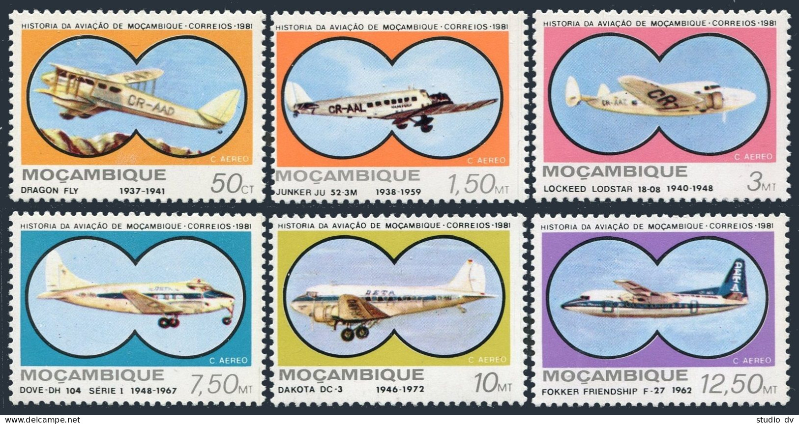 Mozambique C39-C44,MNH.Michel 810-815. Air Post 1981.Historical Planes. - Mosambik