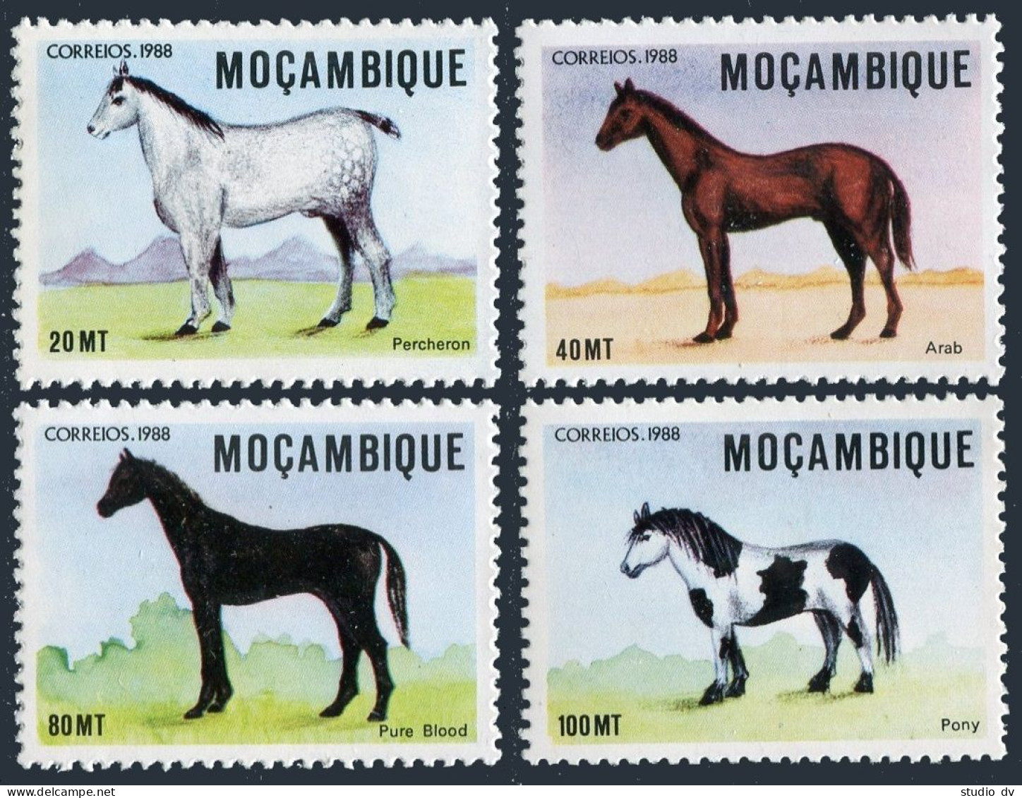 Mozambique 1056-1059,MNH.Michel 1134-1137. Horses 1988. - Mozambique