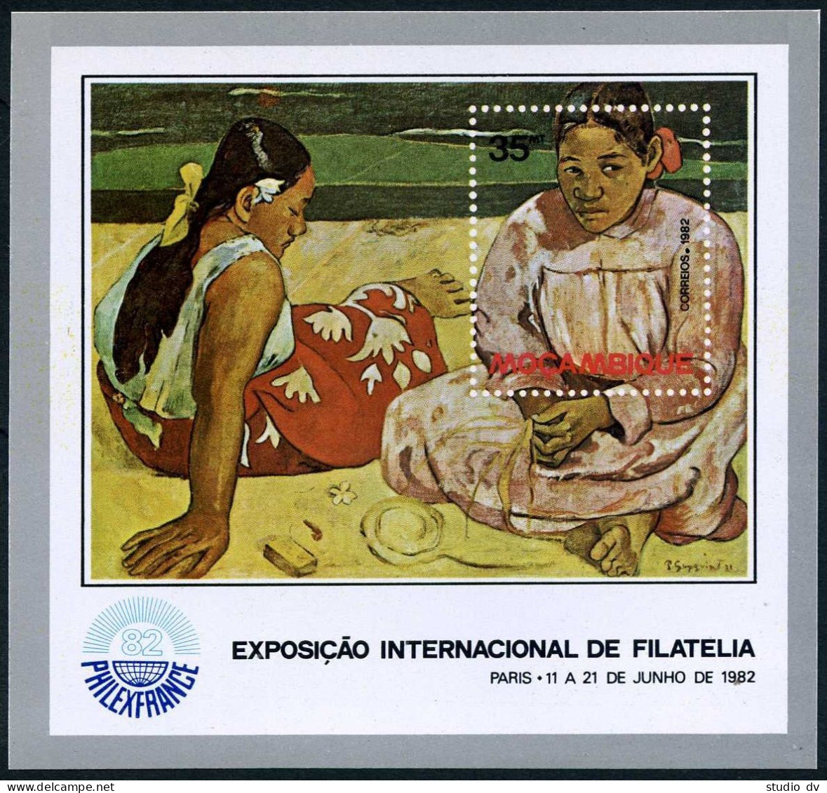 Mozambique 819,as Hinged.Mi Bl.14. PHILEXFRANCE-1982.Tahitian Women By Gauguin. - Mozambique