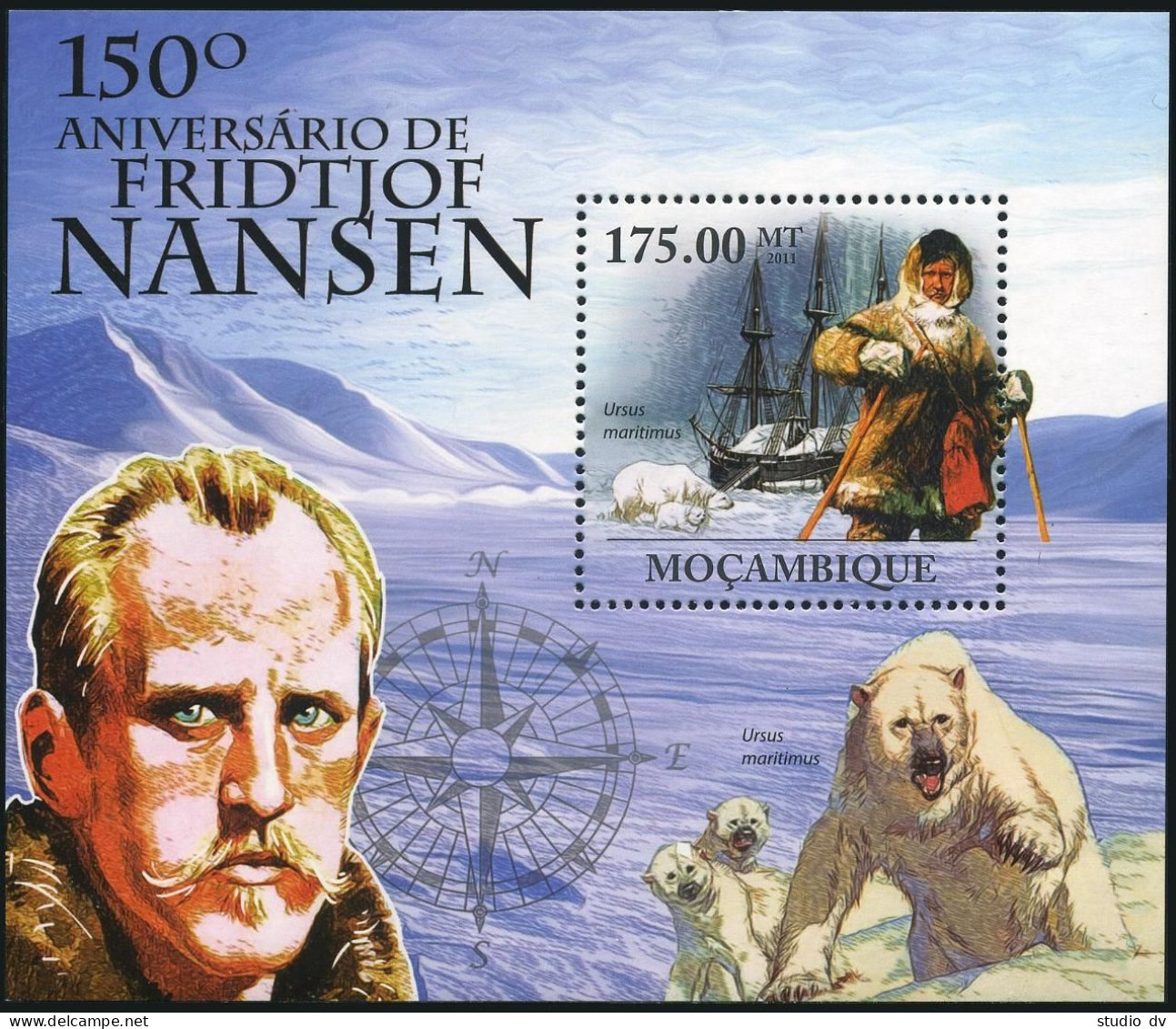 Mozambique 2242 Sheet,MNH. Nansen,ship And Ursus Maritimus,2011. - Mozambique